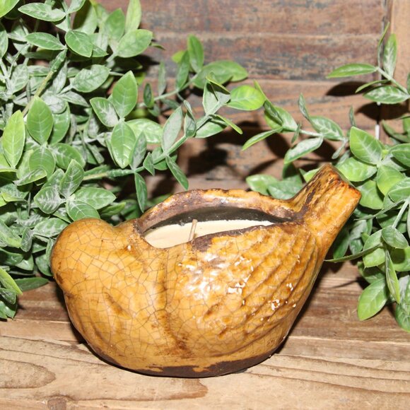 NEW French Country Farmhouse Roasted Espresso Distressed Ceramic Bird Candle - Picture 3 of 4